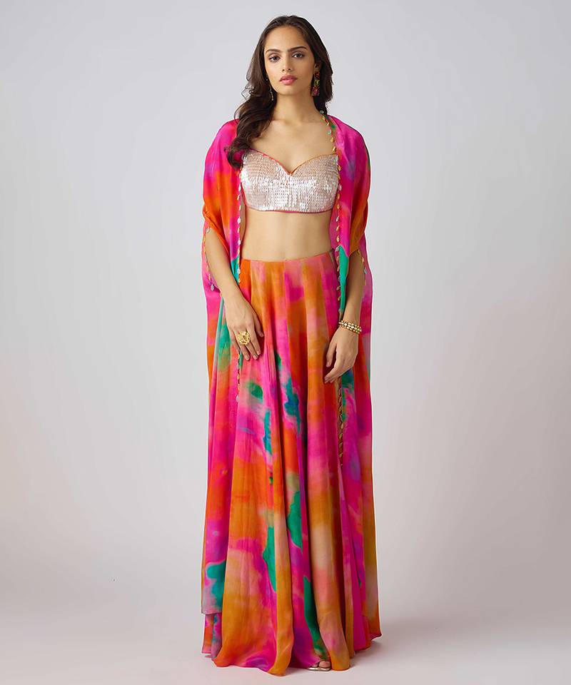 Multicolor printed crepe cape set