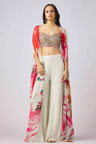 Multicolor printed georgette cape set