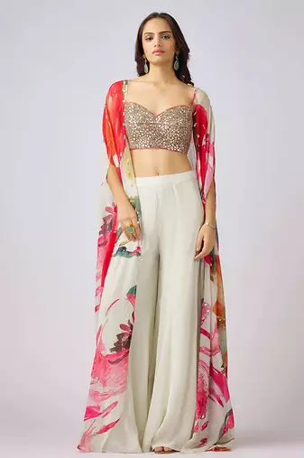 Multicolor printed georgette cape set