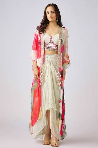 Multicolor printed georgette cape set