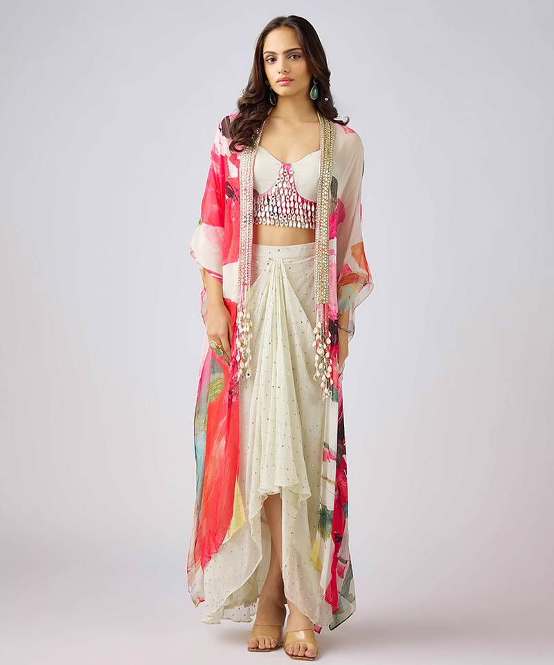 Multicolor printed georgette cape set