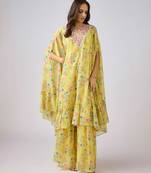 Yellow printed chinon cape set