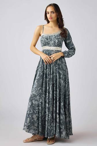 Grey printed crepe dress