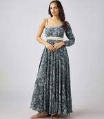 Grey printed crepe dress