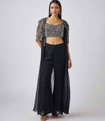 Black printed georgette cape set