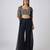Black printed georgette cape set