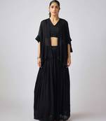 Black printed georgette cape set