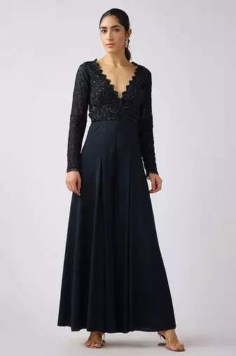 Black embroidered lycra jumpsuit