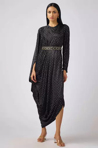Black embroidered georgette dress