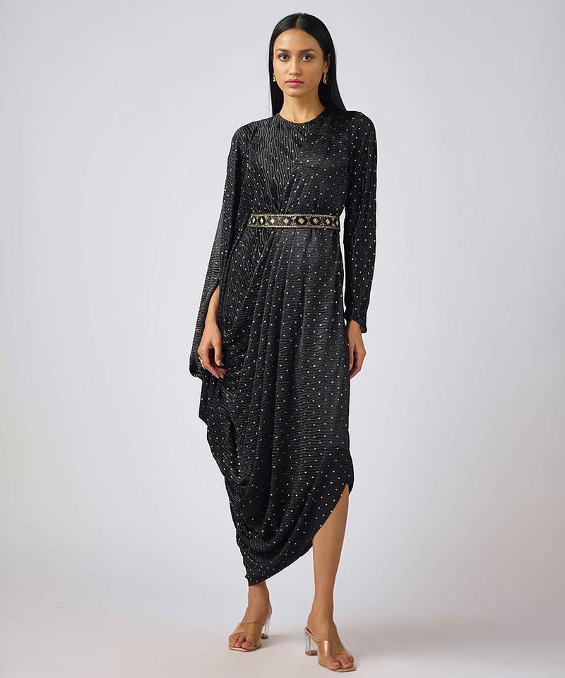 Black embroidered georgette dress