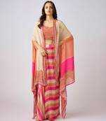 Pink printed chinon cape set