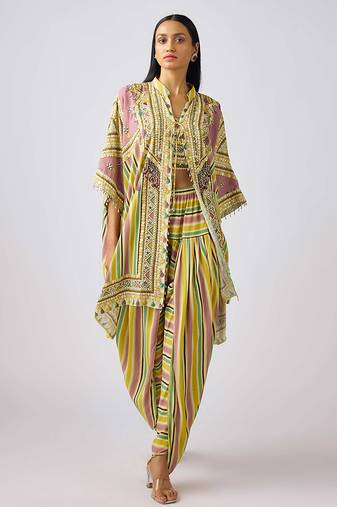 Yellow printed muslin kaftan
