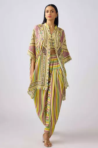 Yellow printed muslin kaftan