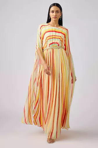 Yellow printed georgette dress