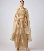 Gold plain georgette cape set