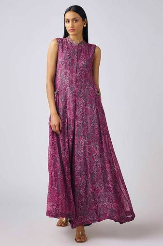 Wine printed georgette jumpsuit