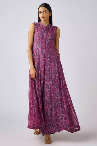 Wine printed georgette jumpsuit