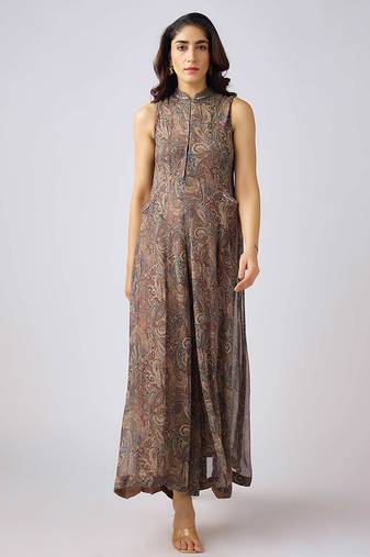 Beige printed georgette jumpsuit