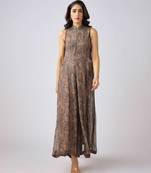 Beige printed georgette jumpsuit