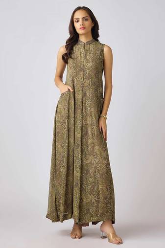 Green printed georgette jumpsuit