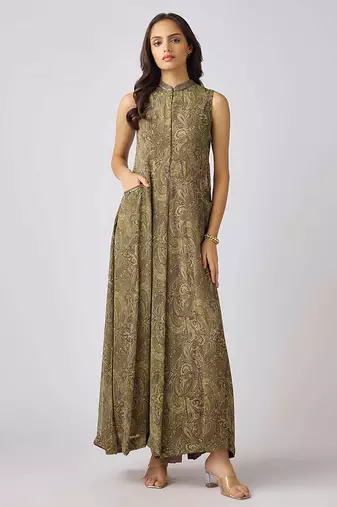 Green printed georgette jumpsuit