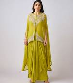 Lime embroidered georgette cape set