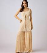 Gold embroidered georgette cape set