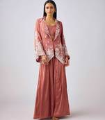 Pink embroidered georgette cape set