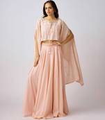 Pink embroidered cotton cape set