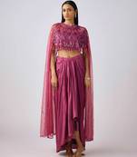 Lilac embroidered chinon cape set