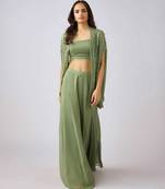 Green embroidered georgette cape set