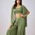 Green embroidered georgette cape set