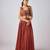 Brown embroidered satin cape set