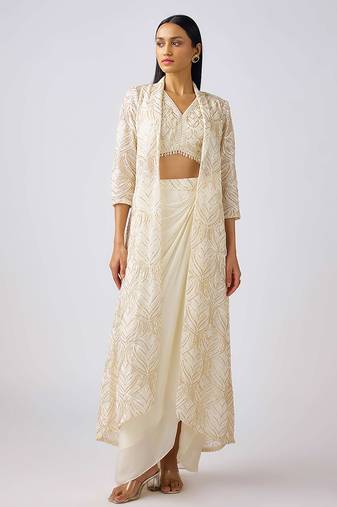 Ivory embroidered chinon cape set