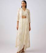 Ivory embroidered chinon cape set