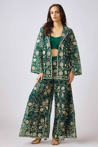 Green printed net co ord set