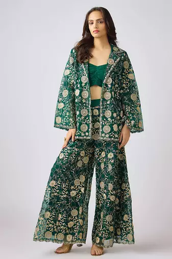 Green printed net co ord set