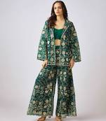 Green printed net co ord set
