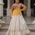 Yellow Georgette Kutchi Gamthi Work Peplum Blouse With Cotton Flared Lehenga