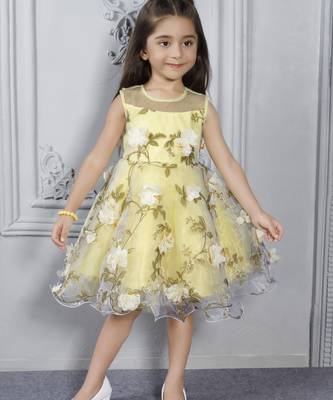 Yellow butterfly embellished tissue party frock 1