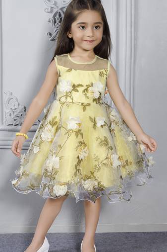Yellow butterfly embellished tissue party frock