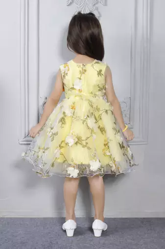 Yellow butterfly embellished tissue party frock