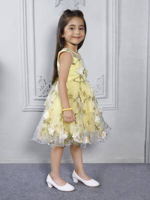 Yellow butterfly embellished tissue party frock 3