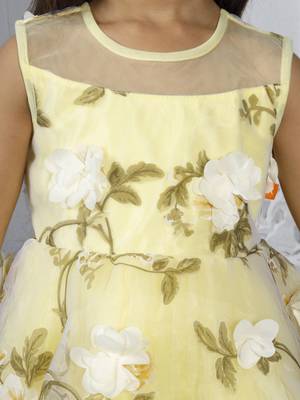 Yellow butterfly embellished tissue party frock 4