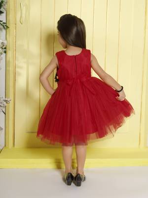 Red pleated bodice applique net wogen party frock 2