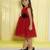 Red pleated bodice applique net wogen party frock