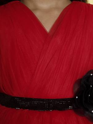 Red pleated bodice applique net wogen party frock 4