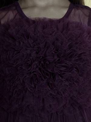 Wine gathered bodice high low net woven party frock 4