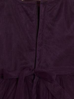 Wine gathered bodice high low net woven party frock 5