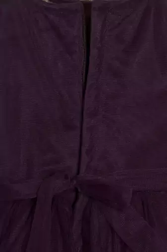 Wine gathered bodice high low net woven party frock